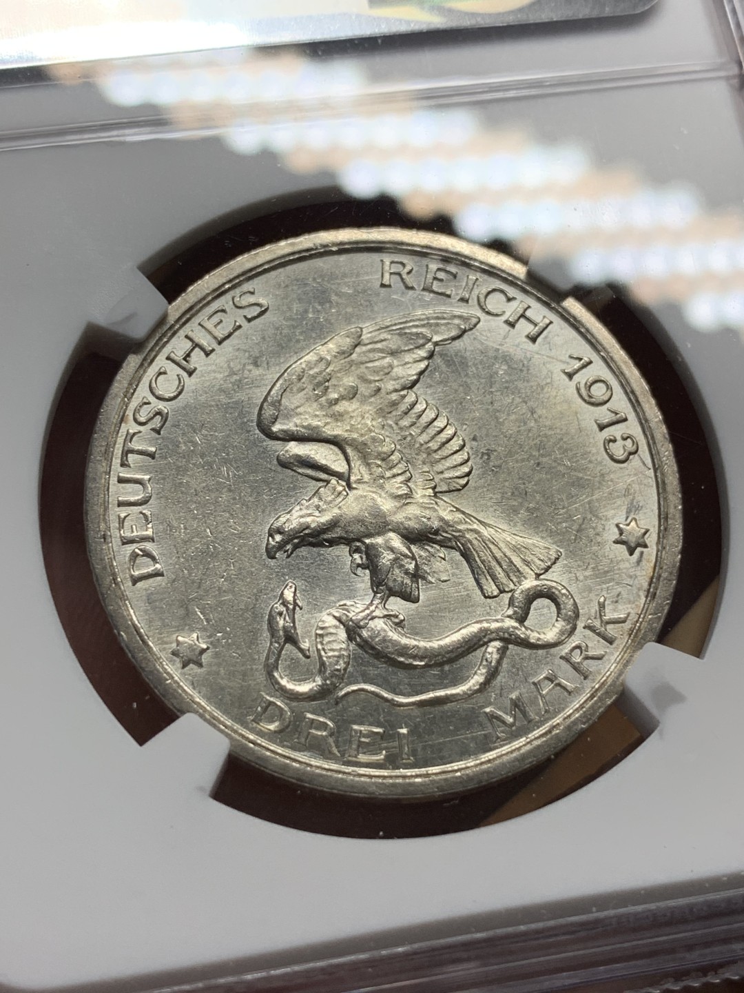 《竞宝斋》第96场-本周日，周一，周四，3场连拍（全场不限金额包邮） NGC-UND 德国普鲁士击败拿破仑百年纪念 1913年 3马克 银币 未流通品相