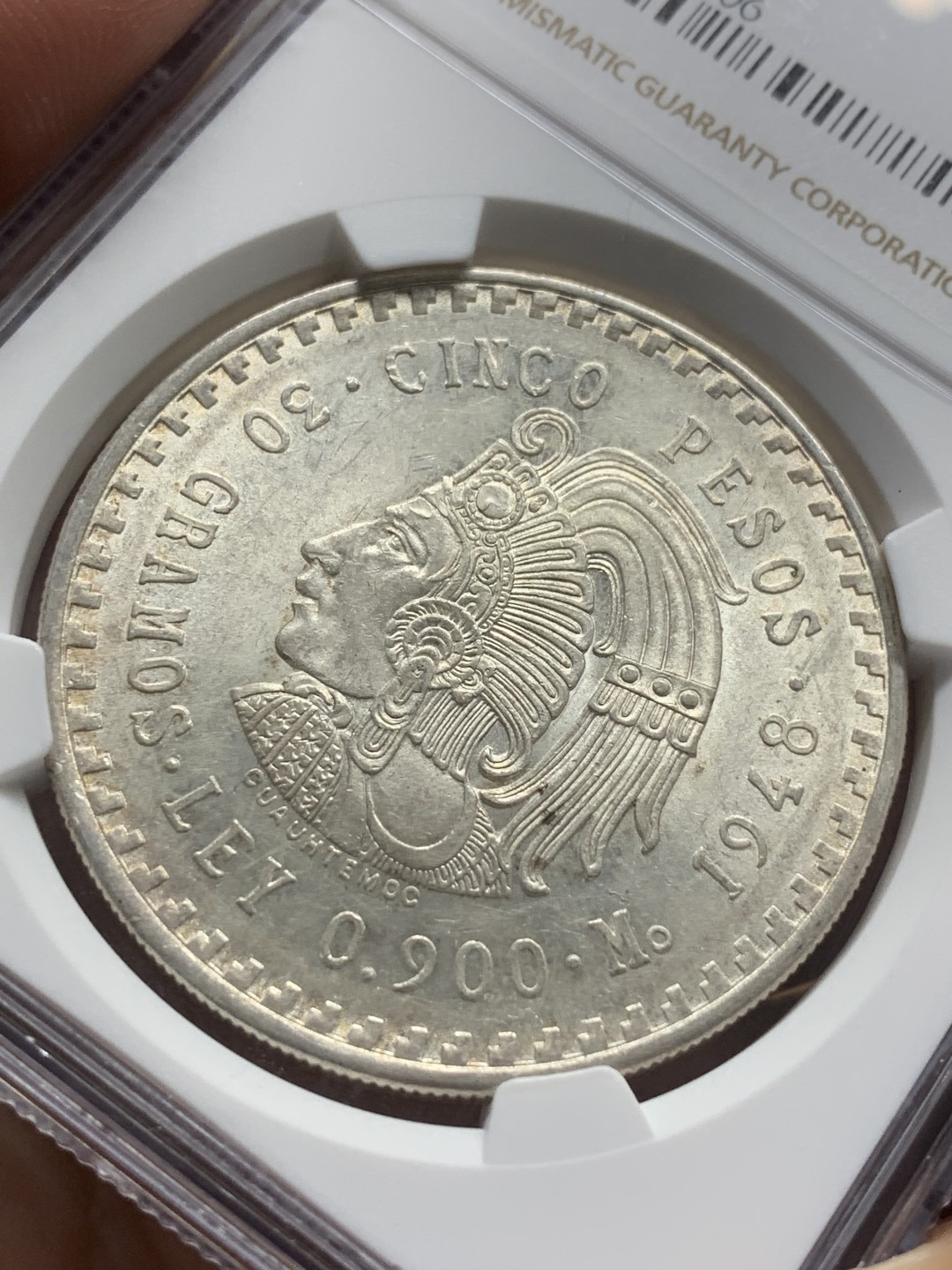 《竞宝斋》第96场-本周日，周一，周四，3场连拍（全场不限金额包邮） NGC-MS62 墨西哥1948年 印第安人头像 5比索 大银币 原光好品 这东西现在涨的太多了