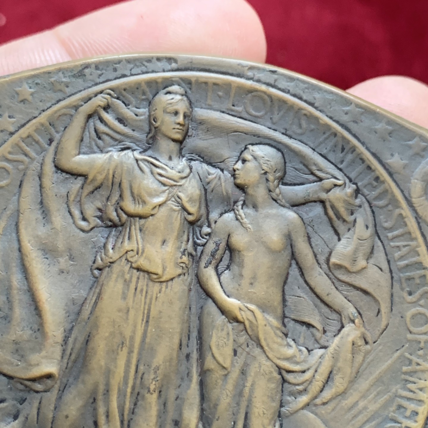 《竞宝斋》第96场-本周日，周一，周四，3场连拍（全场不限金额包邮） 1904年圣路易斯世博会纪念奖章 百年浓郁包浆，带原盒 发行量6000枚