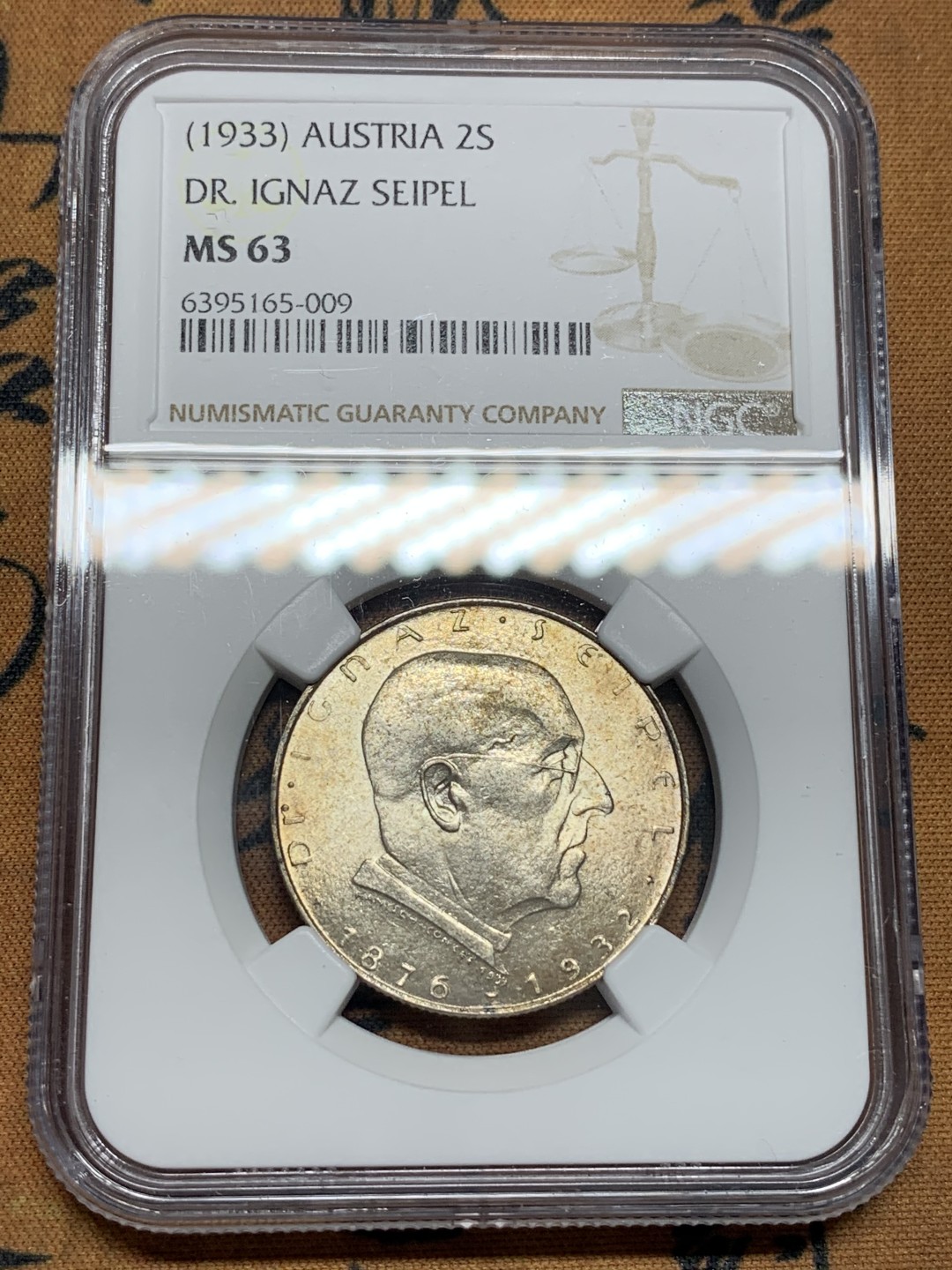 《竞宝斋》第96场-本周日，周一，周四，3场连拍（全场不限金额包邮） NGC-MS63 奥地利1933年 2先令银币 原光好品 早期先令