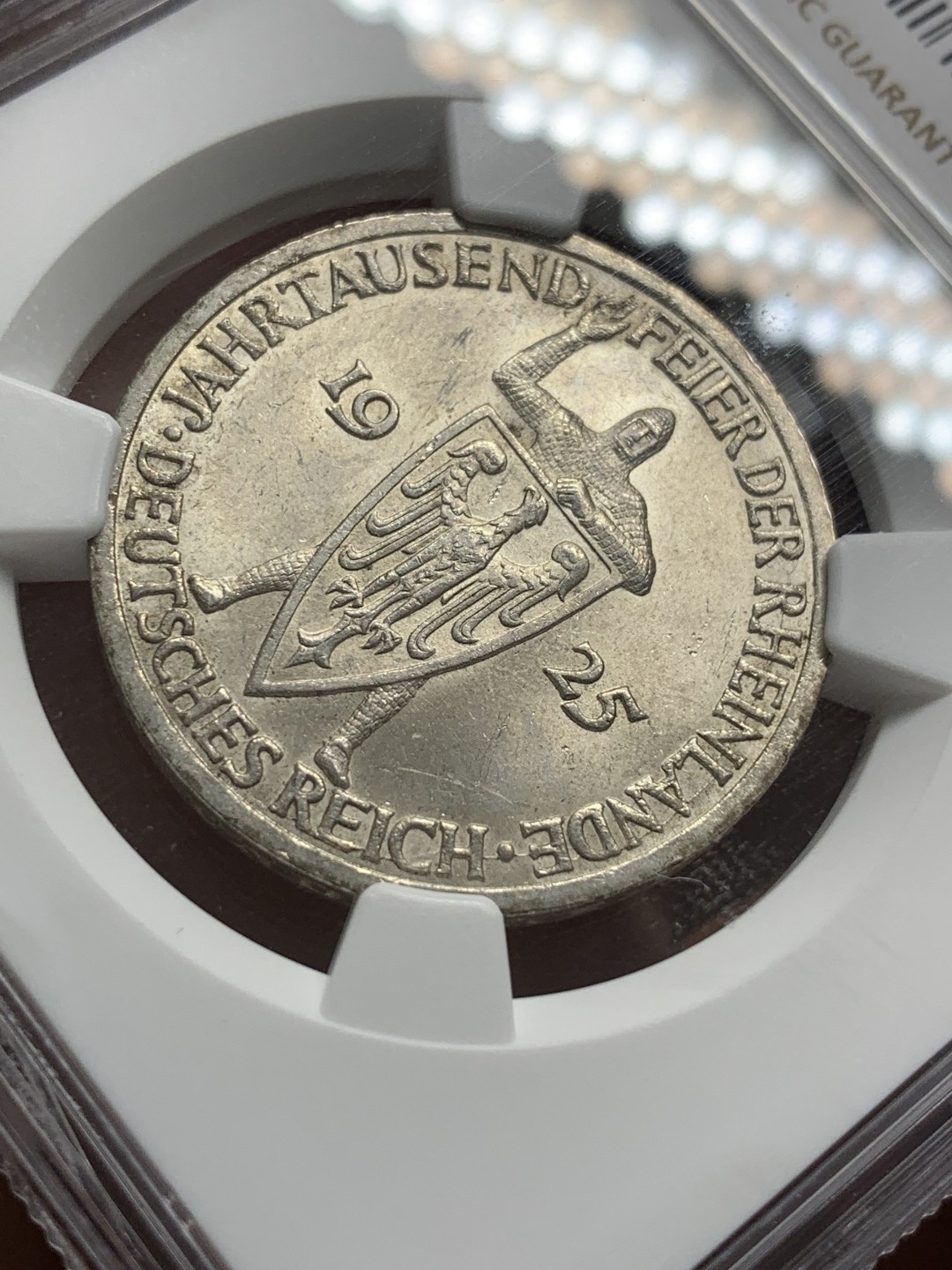 《竞宝斋》第96场-本周日，周一，周四，3场连拍（全场不限金额包邮） NGC-MS63 德国   1925年 3马克 魏玛共和国莱茵千年