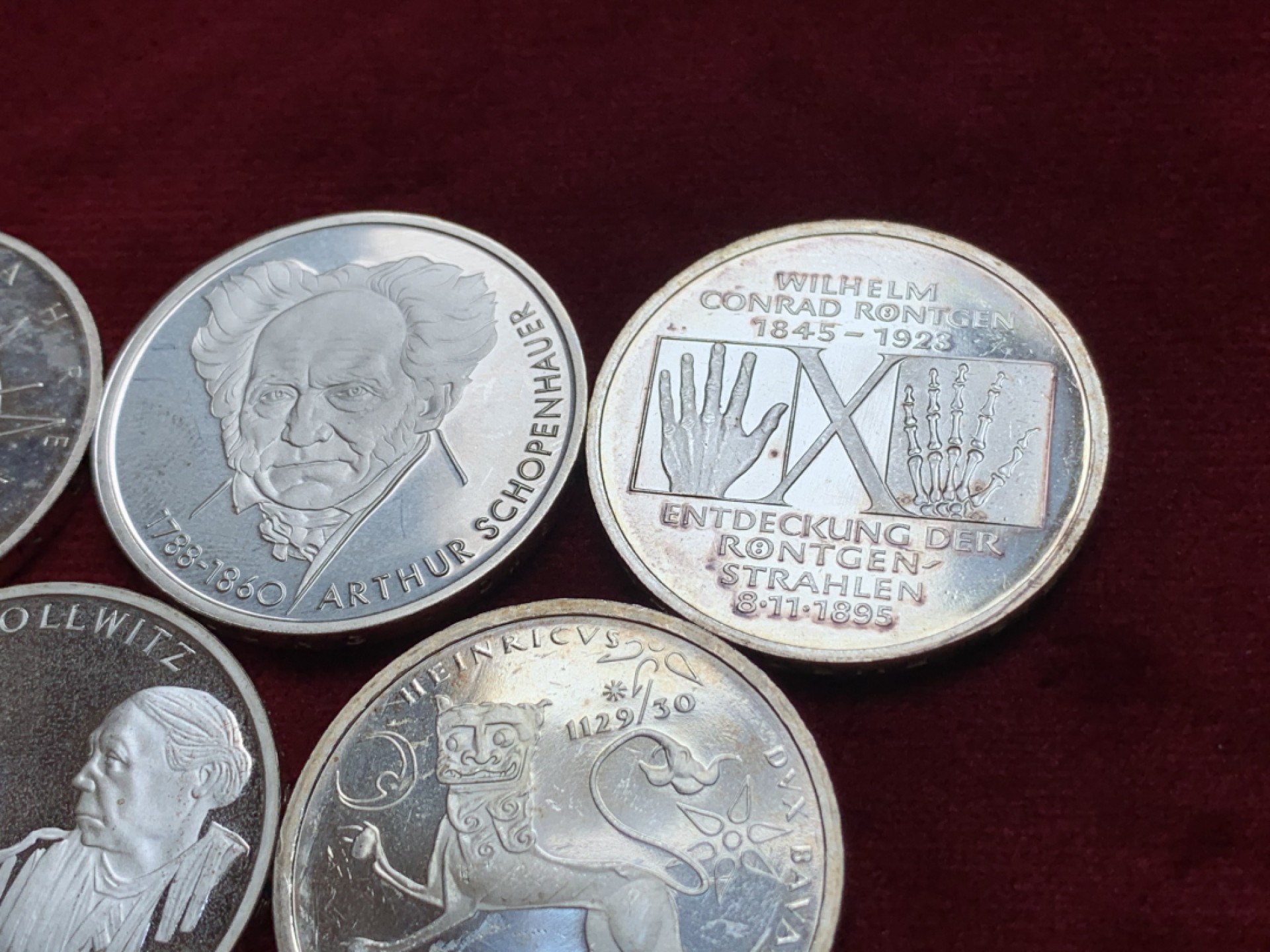 《竞宝斋》第96场-本周日，周一，周四，3场连拍（全场不限金额包邮） 银币5枚一组 德国 10马克精制银币 单枚重量15.5克