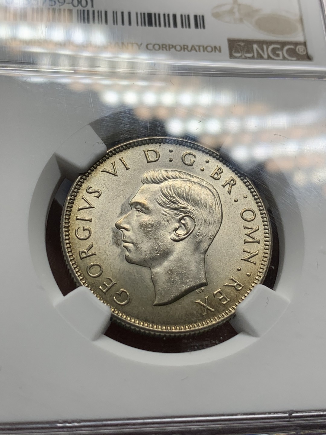 《竞宝斋》第96场-本周日，周一，周四，3场连拍（全场不限金额包邮） NGC MS62 英国 1945年 乔治六世 2先令 =1福林 银币 状态非常好