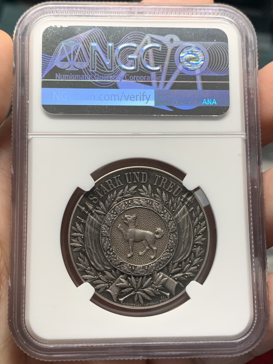 《竞宝斋》第96场-本周日，周一，周四，3场连拍（全场不限金额包邮） NGC-MS64 1897 瑞士圣加仑射击银章存量低于200，十分稀少