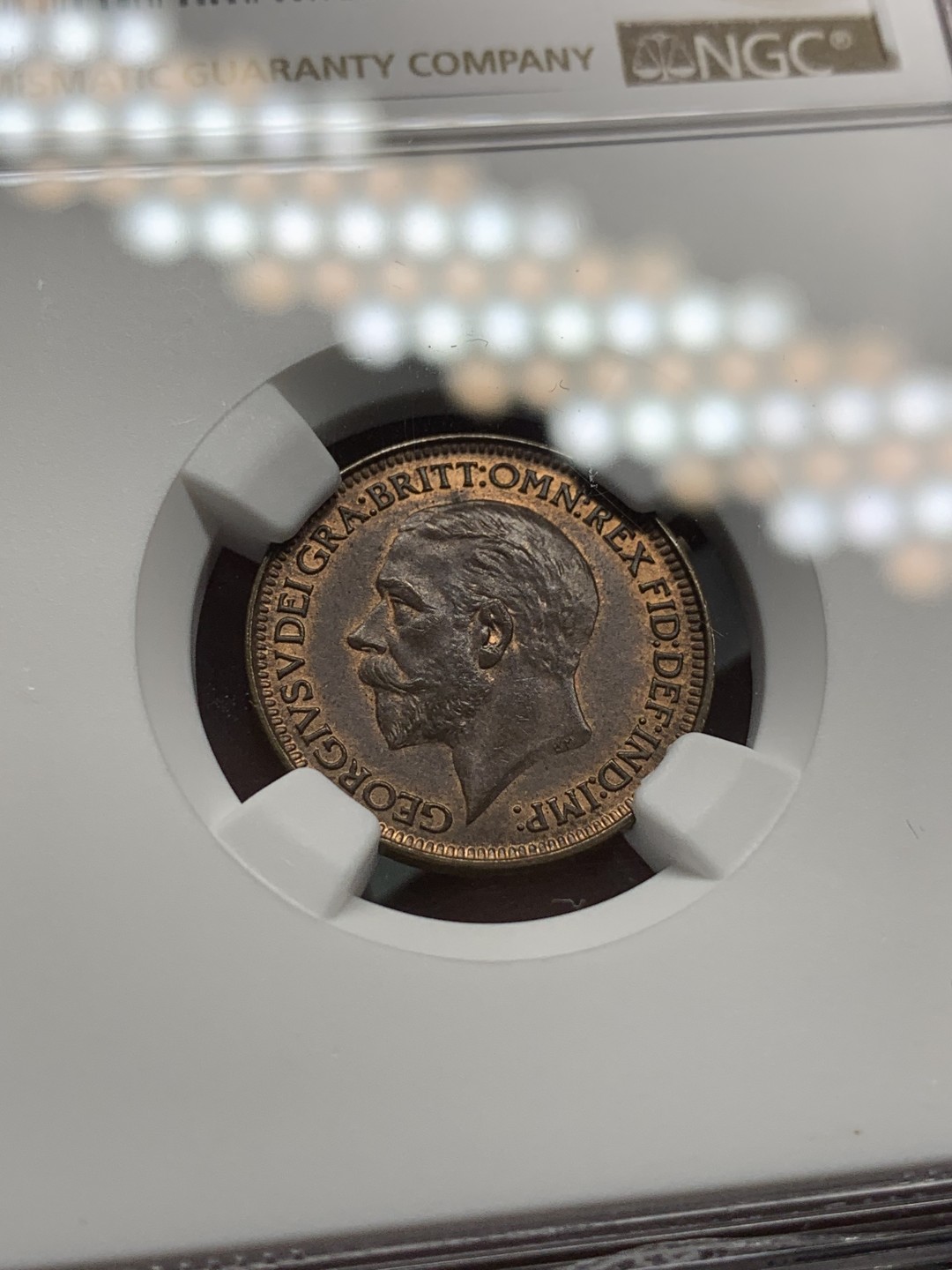 《竞宝斋》第96场-本周日，周一，周四，3场连拍（全场不限金额包邮） NGC MS64BN 英国 1931年 乔治五世 1/4便士=1法新 铜币 深打难得