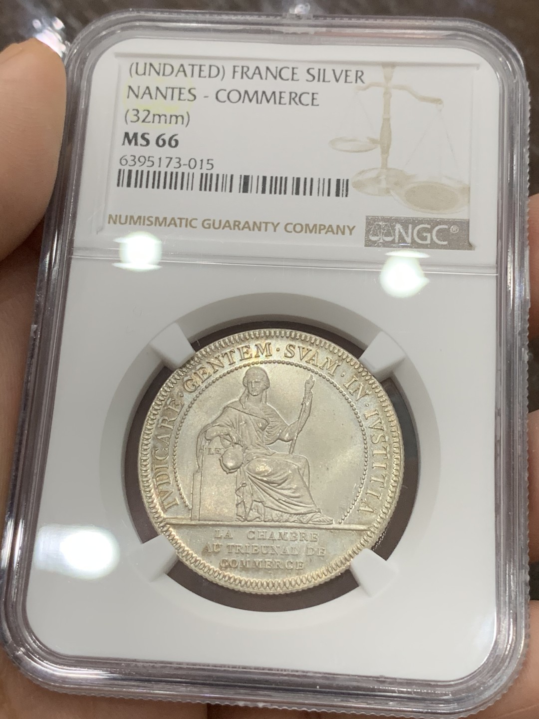 《竞宝斋》第96场-本周日，周一，周四，3场连拍（全场不限金额包邮） NGC-MS66 法国十九世纪 南特大帆船 JETON银制代用币 顶级品相 粉光非常漂亮