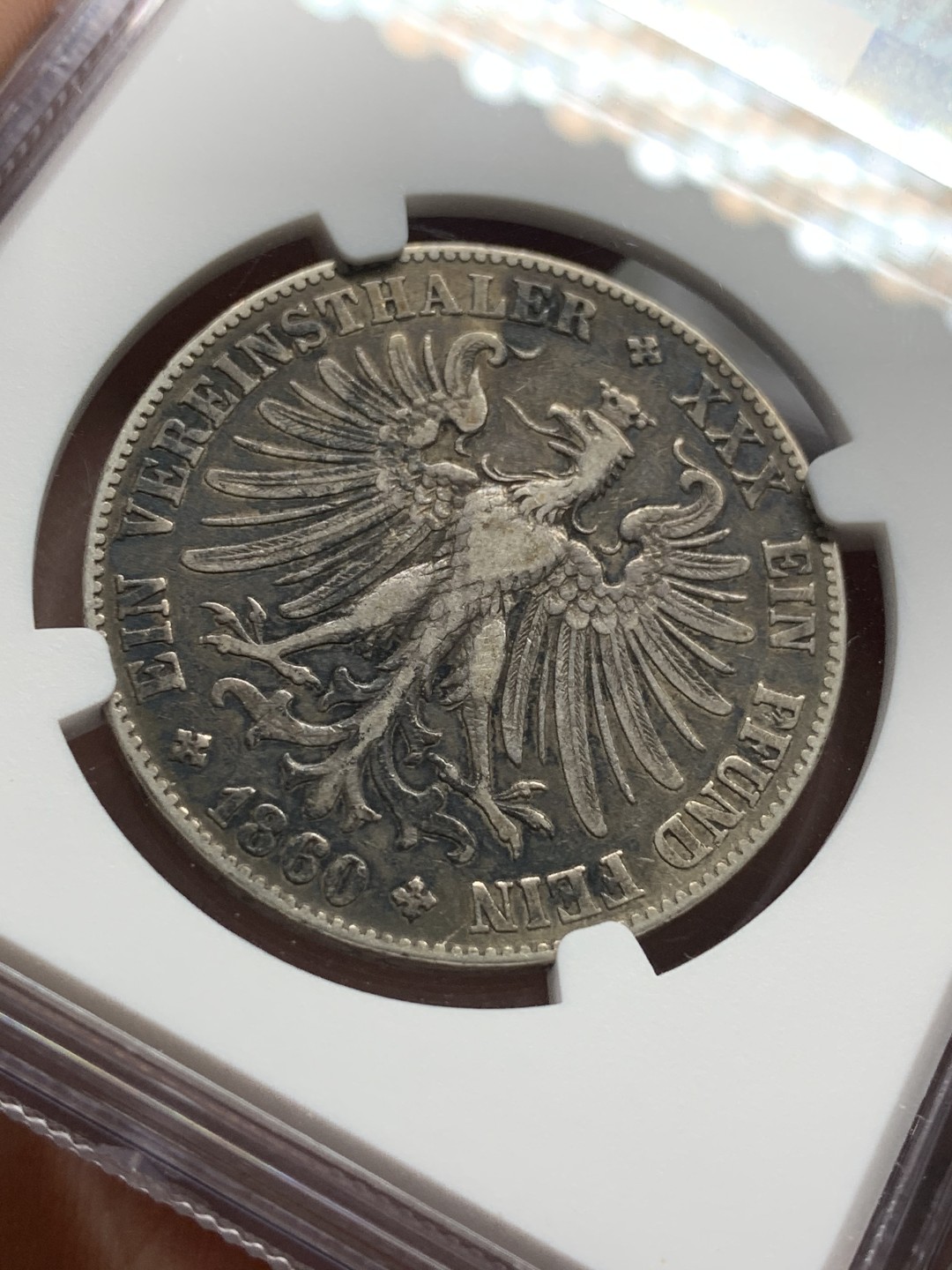 《竞宝斋》第96场-本周日，周一，周四，3场连拍（全场不限金额包邮） NGC XF40 德国 1860年 法兰克福 女武神 泰勒银币