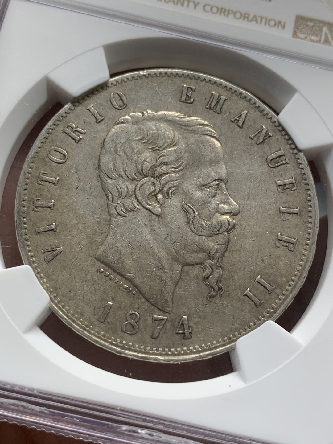 《竞宝斋》第96场-本周日，周一，周四，3场连拍（全场不限金额包邮） NGC-XF45 意大利伊曼纽尔 1874年 5里拉 大银币