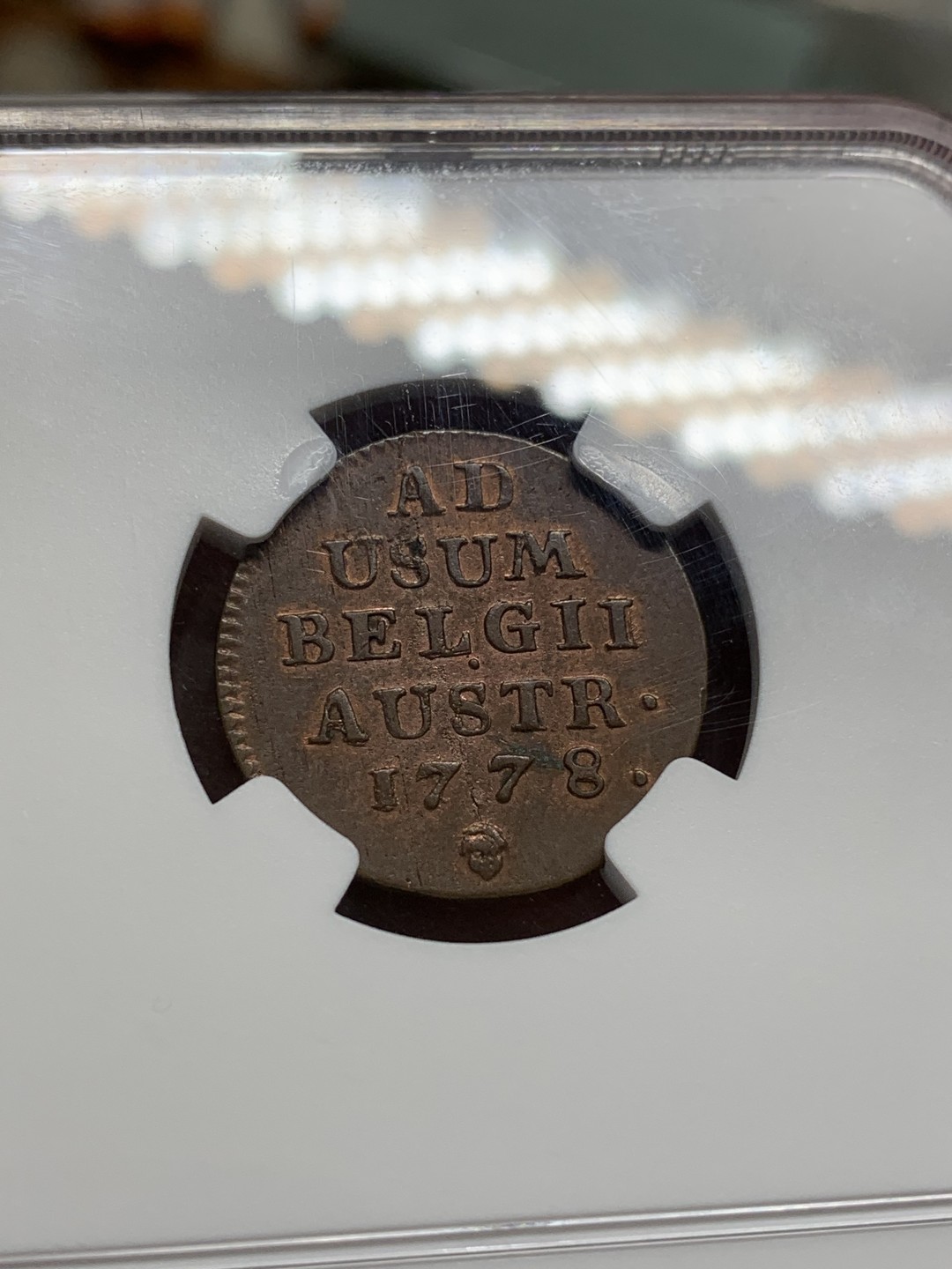 《竞宝斋》第96场-本周日，周一，周四，3场连拍（全场不限金额包邮） NGC AU55，奥属尼德兰，1778年，特蕾莎大奶妈1L铜币，原光好品，非常少见。