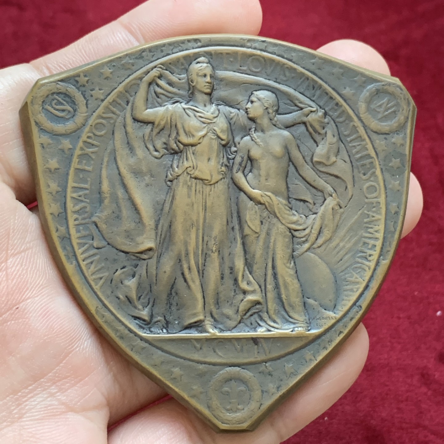 《竞宝斋》第96场-本周日，周一，周四，3场连拍（全场不限金额包邮） 1904年圣路易斯世博会纪念奖章 百年浓郁包浆，带原盒 发行量6000枚