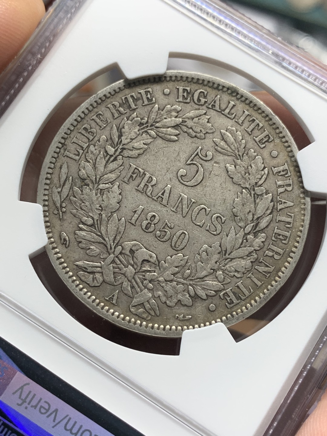 《竞宝斋》第96场-本周日，周一，周四，3场连拍（全场不限金额包邮） NGC-XF45 法国1850年 谷物女神5法郎 大银币 原味好品 出分难得品种