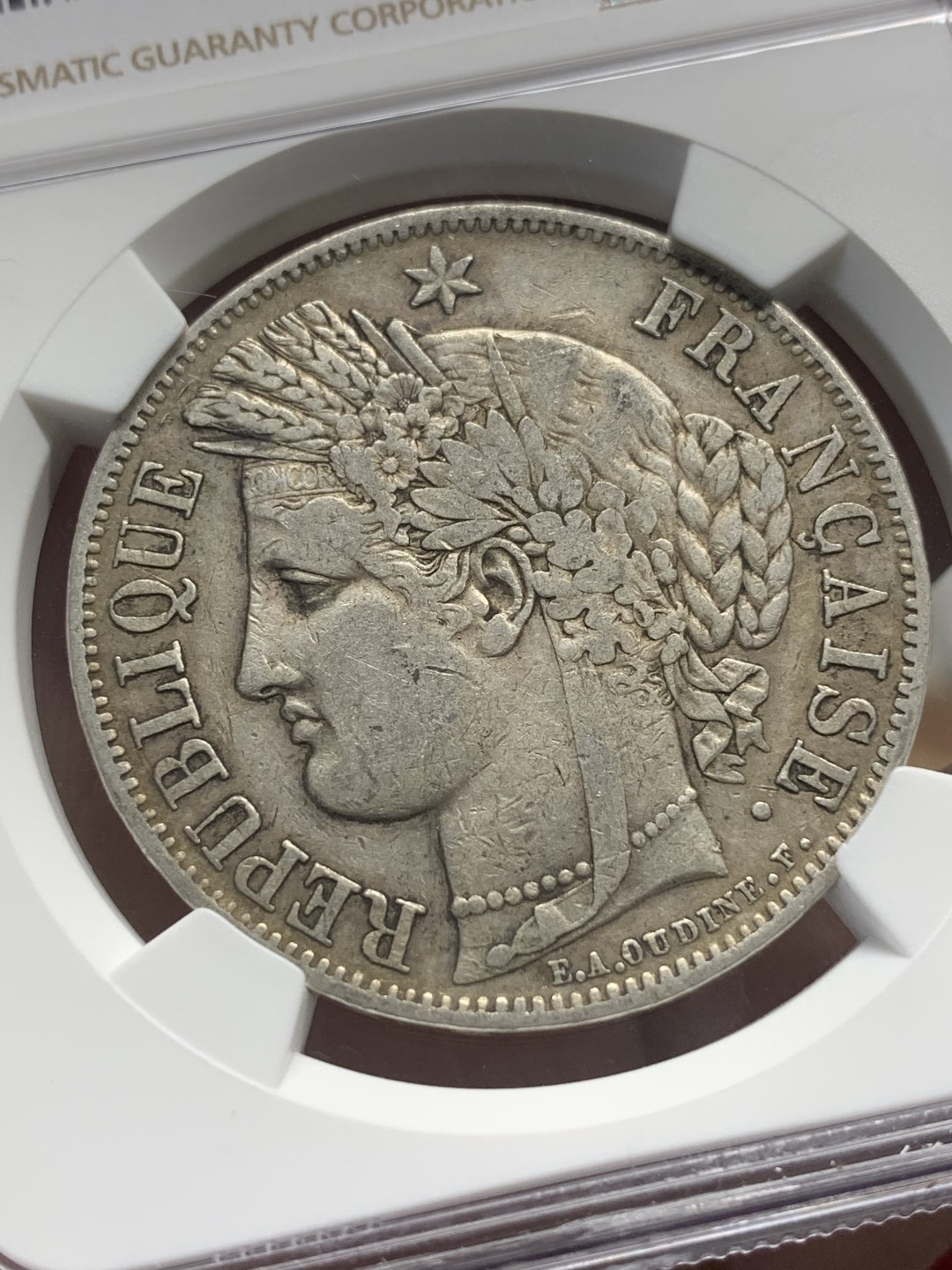 《竞宝斋》第96场-本周日，周一，周四，3场连拍（全场不限金额包邮） NGC-XF45 法国1850年 谷物女神5法郎 大银币 原味好品 出分难得品种