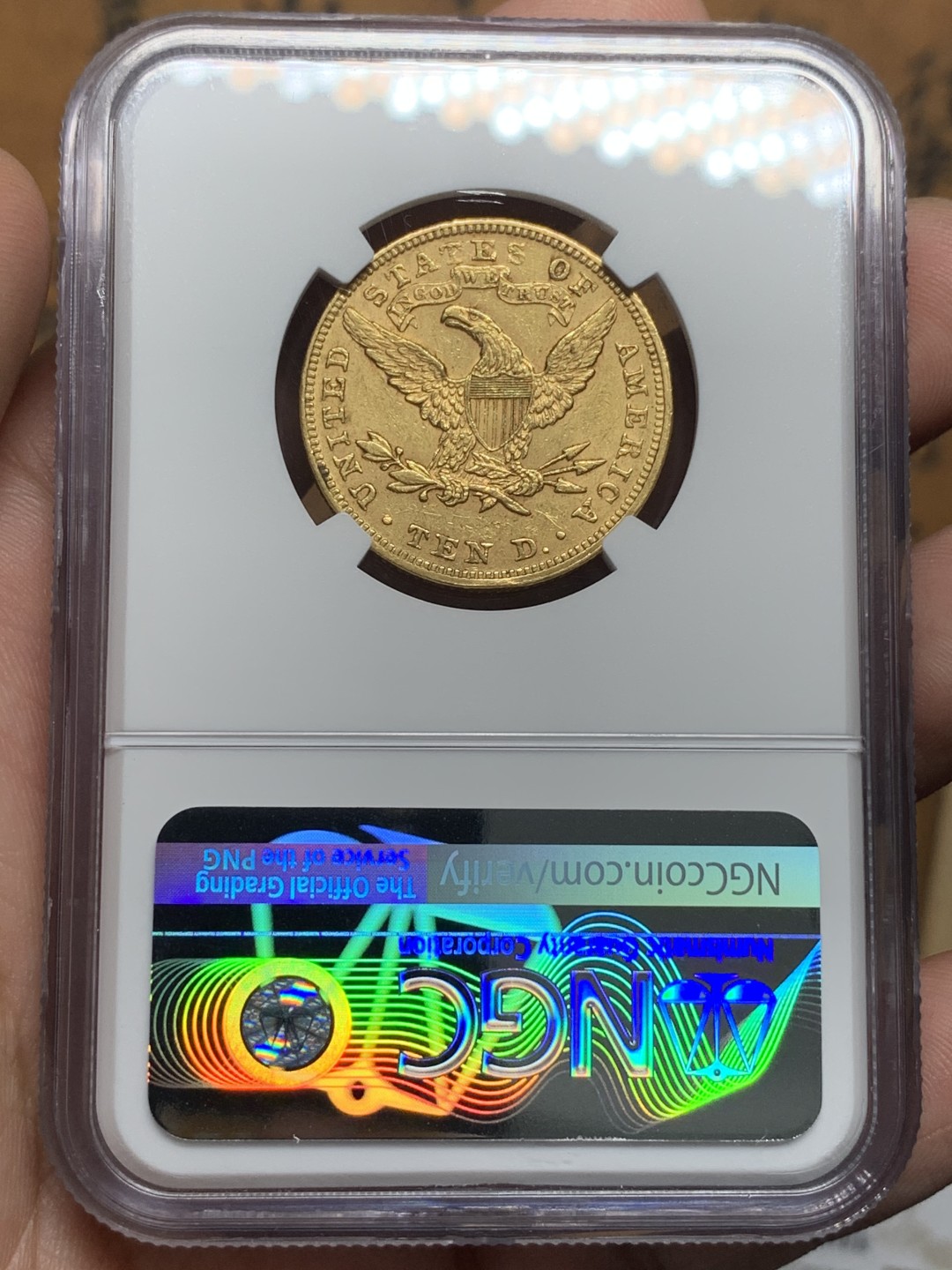 《竞宝斋》第96场-本周日，周一，周四，3场连拍（全场不限金额包邮） NGC-AU55 美国1894年 自由女神像 10美元金币 16.72克 早期年份 好品较少