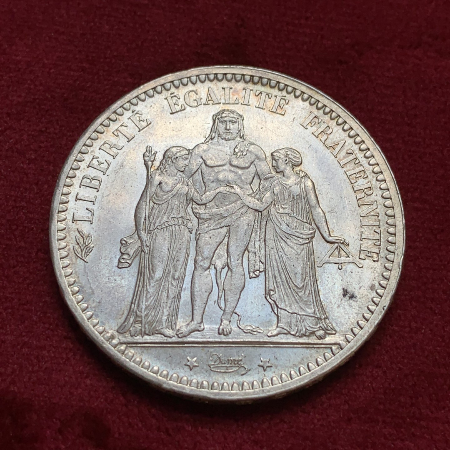 《竞宝斋》第96场-本周日，周一，周四，3场连拍（全场不限金额包邮） 法国 1873年 大力神 5法郎 银币 细节好 状态佳