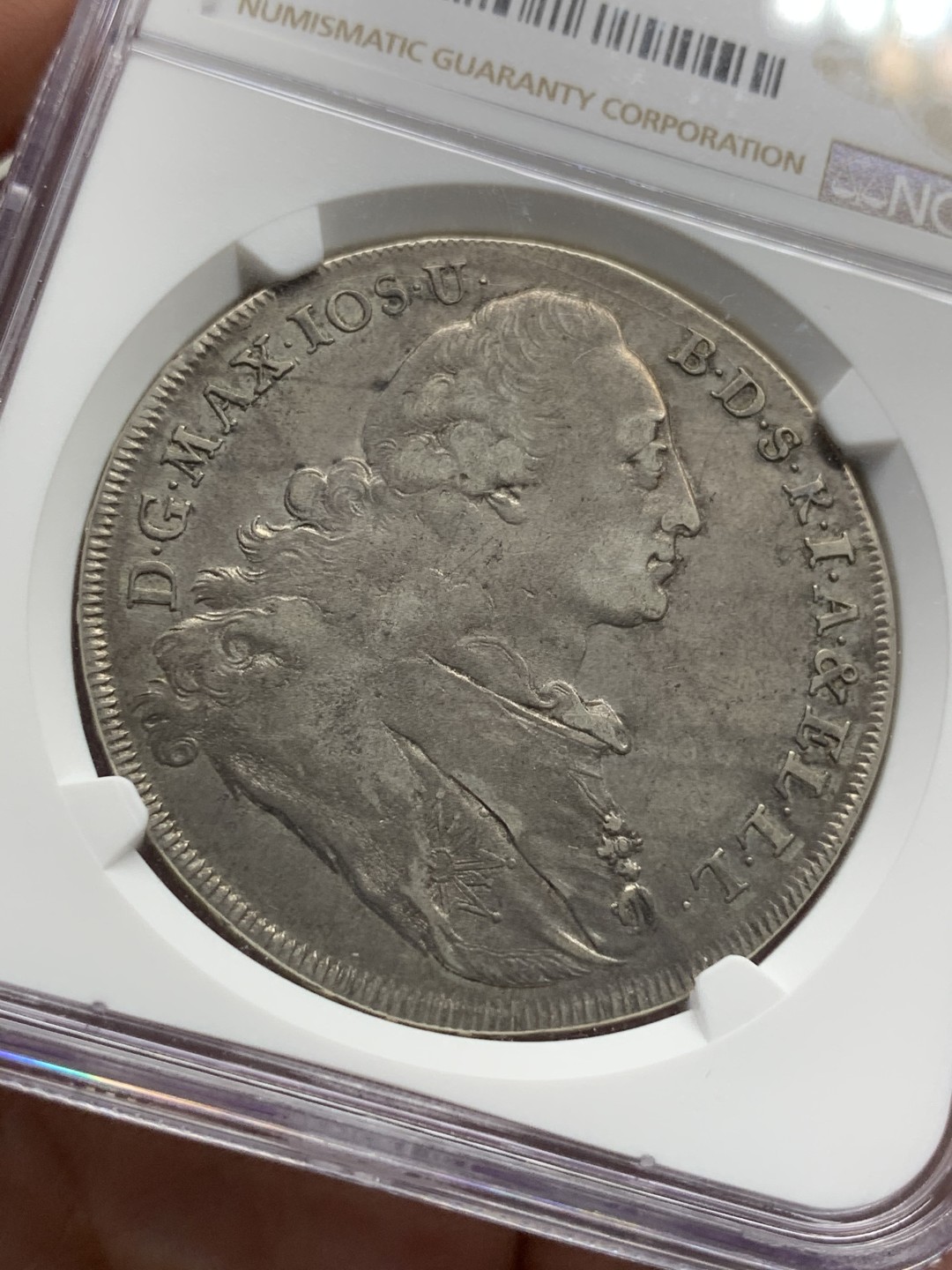 《竞宝斋》第96场-本周日，周一，周四，3场连拍（全场不限金额包邮） NGC AU50德国巴伐利亚1775年马克西米利安抱婴泰勒银币