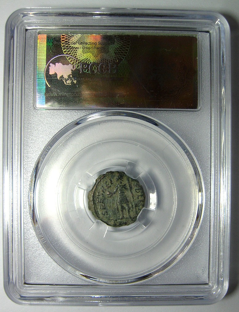 古罗马铜币,君士坦提乌斯二世,337-361,AE3铜币,16mm1.9g,自打标签盒子R0412lx