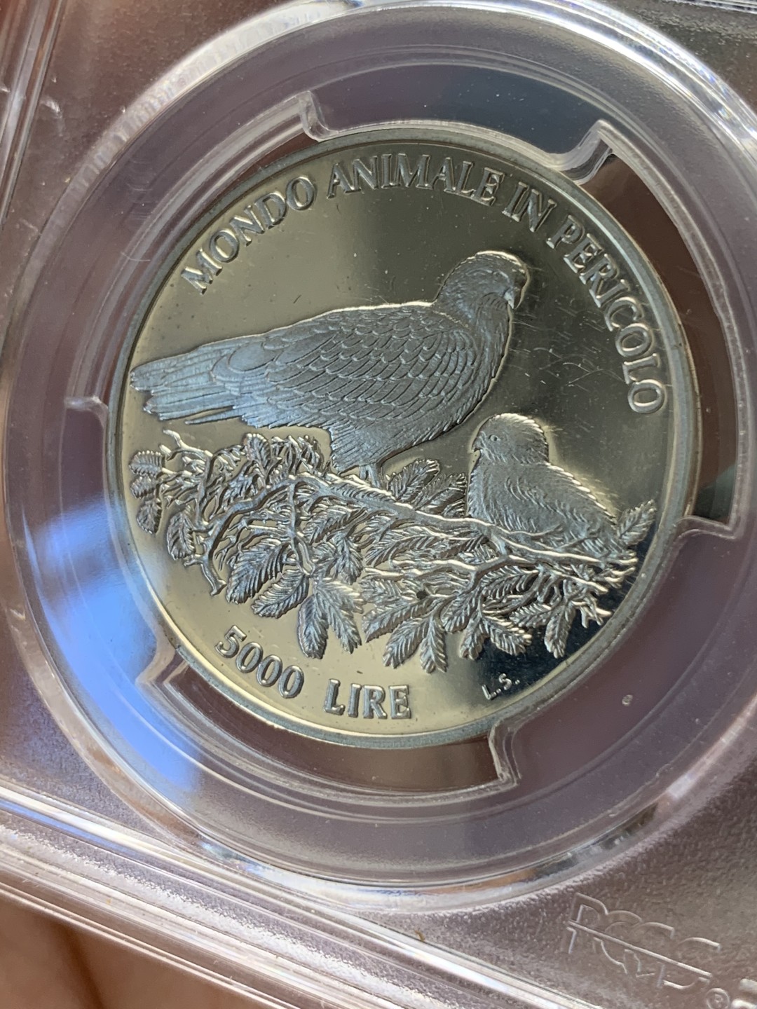 《竞宝斋》第96场-本周日，周一，周四，3场连拍（全场不限金额包邮） PCGS PR67DCAM 圣马力诺 1996年 5000里拉精制银币（唯一冠军分） 深度镜面