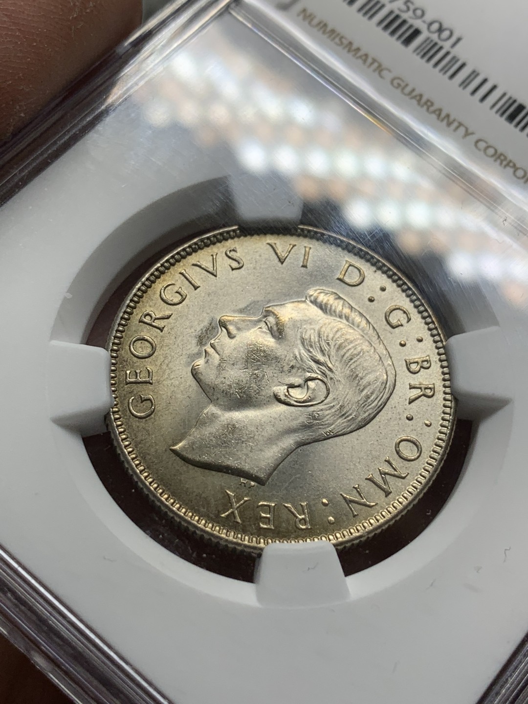 《竞宝斋》第96场-本周日，周一，周四，3场连拍（全场不限金额包邮） NGC MS62 英国 1945年 乔治六世 2先令 =1福林 银币 状态非常好