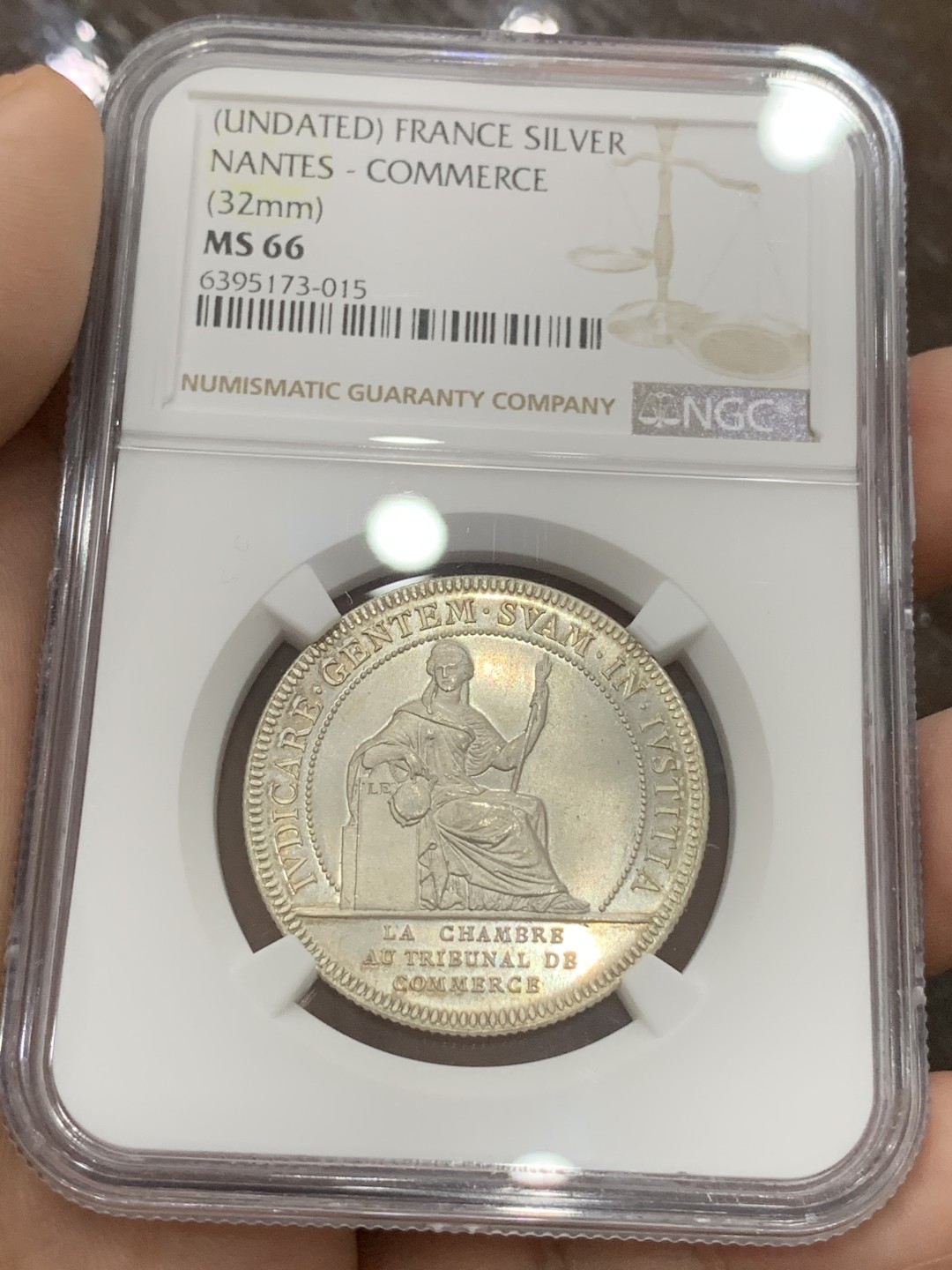 《竞宝斋》第96场-本周日，周一，周四，3场连拍（全场不限金额包邮） NGC-MS66 法国十九世纪 南特大帆船 JETON银制代用币 顶级品相 粉光非常漂亮