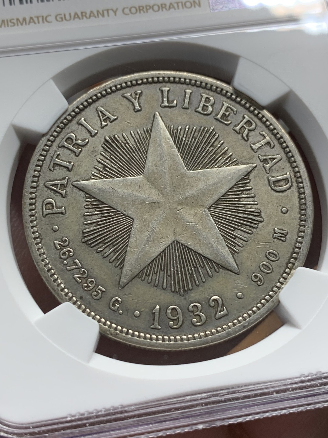 《竞宝斋》第96场-本周日，周一，周四，3场连拍（全场不限金额包邮） NGC-AU55 古巴1932年 大五星 1比索大银币 原味好品 出分不易