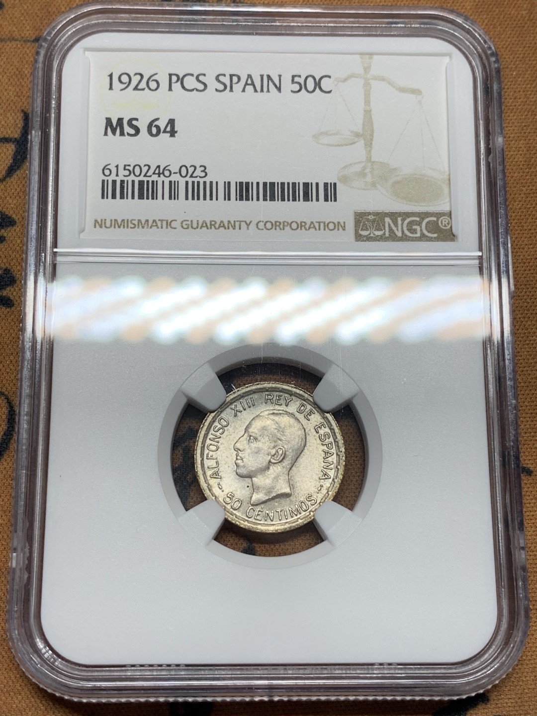 《竞宝斋》第96场-本周日，周一，周四，3场连拍（全场不限金额包邮） NGC-MS64 西班牙1926年 阿方索十三世 50分银币 也是高分币 外拍价格也涨的很多