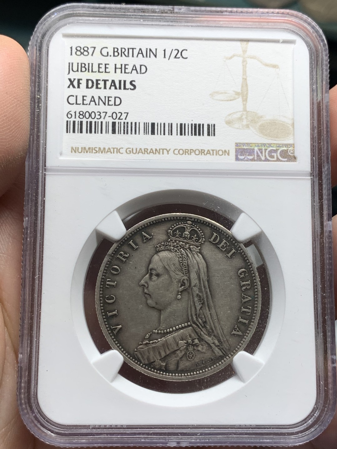《竞宝斋》第96场-本周日，周一，周四，3场连拍（全场不限金额包邮） NGC-XFD 英国维多利亚 1887年1/2克朗 银币 币面细节清晰磨损少