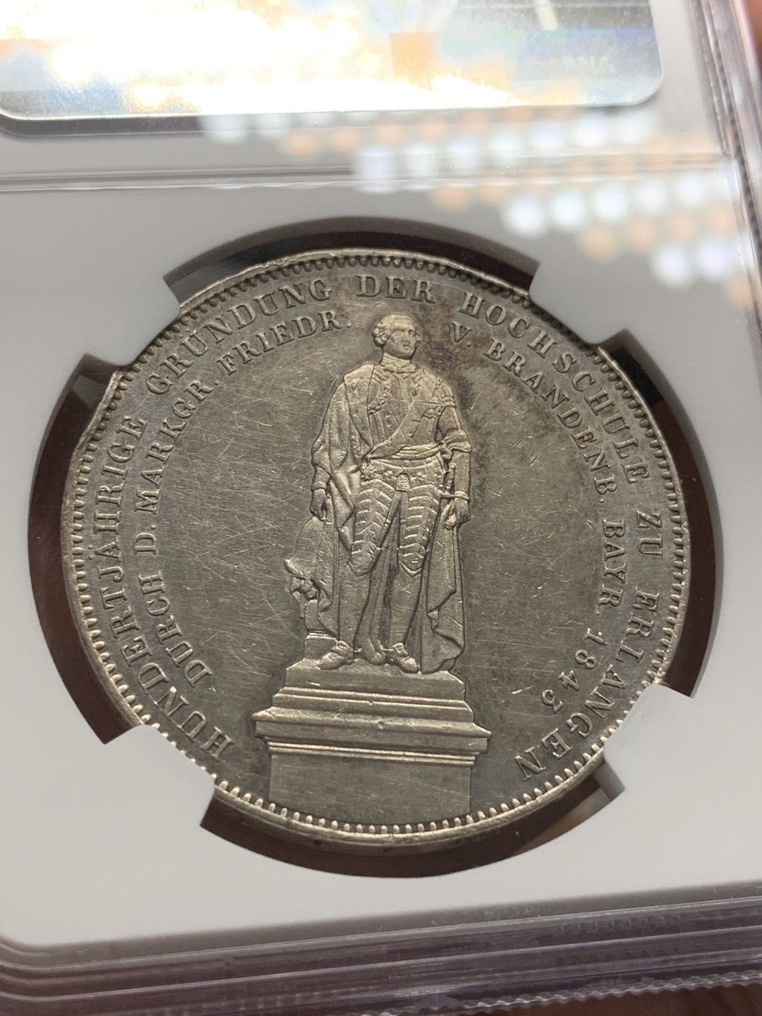 《竞宝斋》第96场-本周日，周一，周四，3场连拍（全场不限金额包邮） NGC-AUD 巴伐利亚1843年2泰勒 巴伐利亚历史系泰勒学院2泰勒37克大银币 品相很好细节清晰