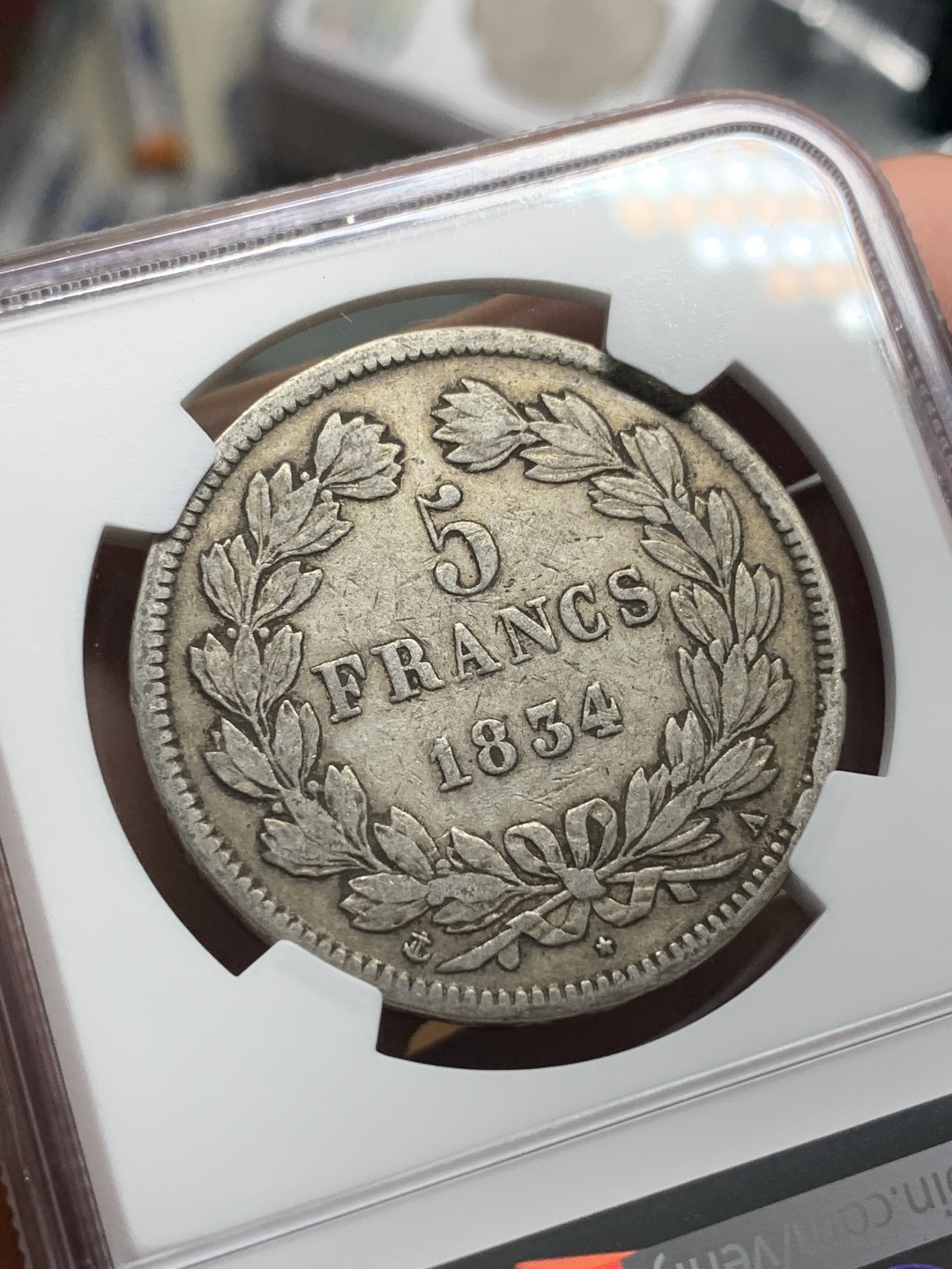 《竞宝斋》第96场-本周日，周一，周四，3场连拍（全场不限金额包邮） NGC-VF35 法国1834年 飞利浦一世 5法郎大银币 原味好品早期年份