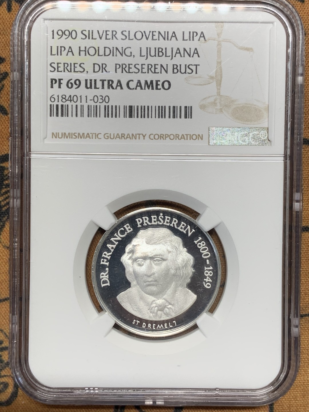 《竞宝斋》第96场-本周日，周一，周四，3场连拍（全场不限金额包邮） NGC PF69 UC 斯洛文尼亚1990年1LIPA纪念银币 过渡政府 少见