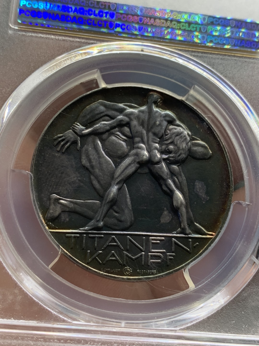 《竞宝斋》第96场-本周日，周一，周四，3场连拍（全场不限金额包邮） PCGS SP63德国1914年兴登堡五彩坦能堡东线战役大胜纪念银章 背面大卫与歌利亚在博弈代表3000年前出自圣经《旧约》中的故事片段，代表弱者完成战胜强者的不可能的奇迹。（P封面第一展示的唯一冠军分）