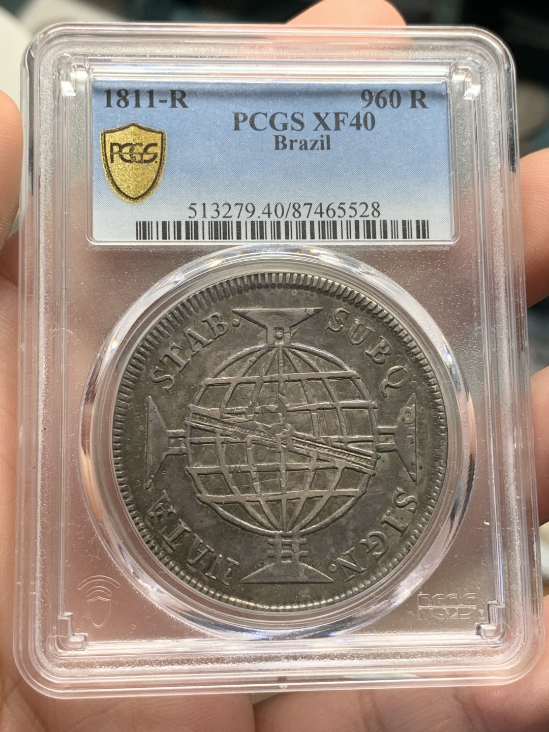 《竞宝斋》第96场-本周日，周一，周四，3场连拍（全场不限金额包邮） PCGS-XF40  葡属巴西 1811年R 960R地球银币 深彩老包浆，非常漂亮