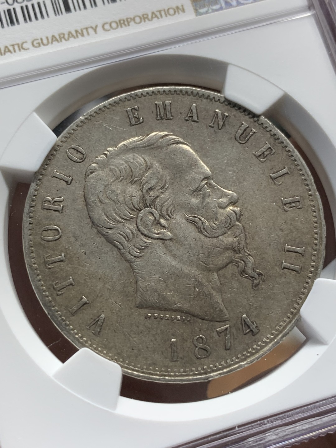 《竞宝斋》第96场-本周日，周一，周四，3场连拍（全场不限金额包邮） NGC-XF45 意大利伊曼纽尔 1874年 5里拉 大银币