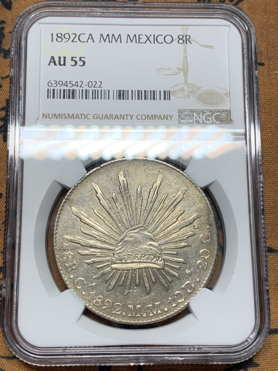 《竞宝斋》第96场-本周日，周一，周四，3场连拍（全场不限金额包邮） NGC-AU55 墨西哥鹰洋 1892年CA MM 8r 大银币 黄油光