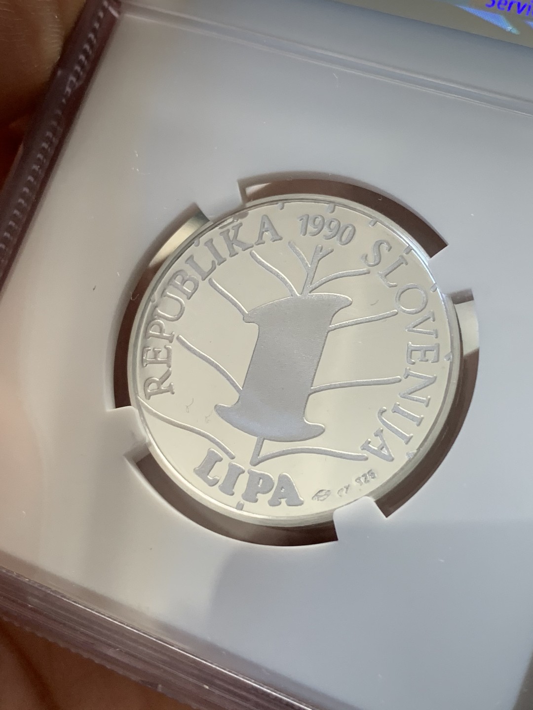 《竞宝斋》第96场-本周日，周一，周四，3场连拍（全场不限金额包邮） NGC PF69 UC 斯洛文尼亚1990年1LIPA纪念银币 过渡政府 少见