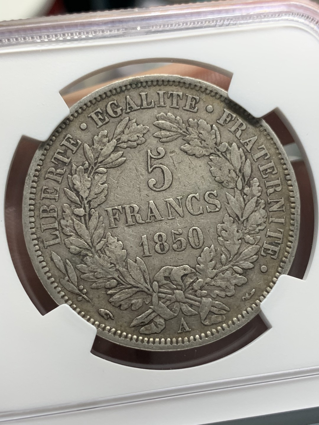 《竞宝斋》第96场-本周日，周一，周四，3场连拍（全场不限金额包邮） NGC-XF45 法国1850年 谷物女神5法郎 大银币 原味好品 出分难得品种