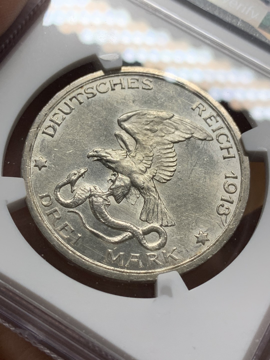 《竞宝斋》第96场-本周日，周一，周四，3场连拍（全场不限金额包邮） NGC-UND 德国普鲁士击败拿破仑百年纪念 1913年 3马克 银币 未流通品相