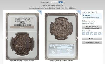 1690年德国神罗时期瑞典属地波美拉尼亚2/3泰勒银币 NGC MS63