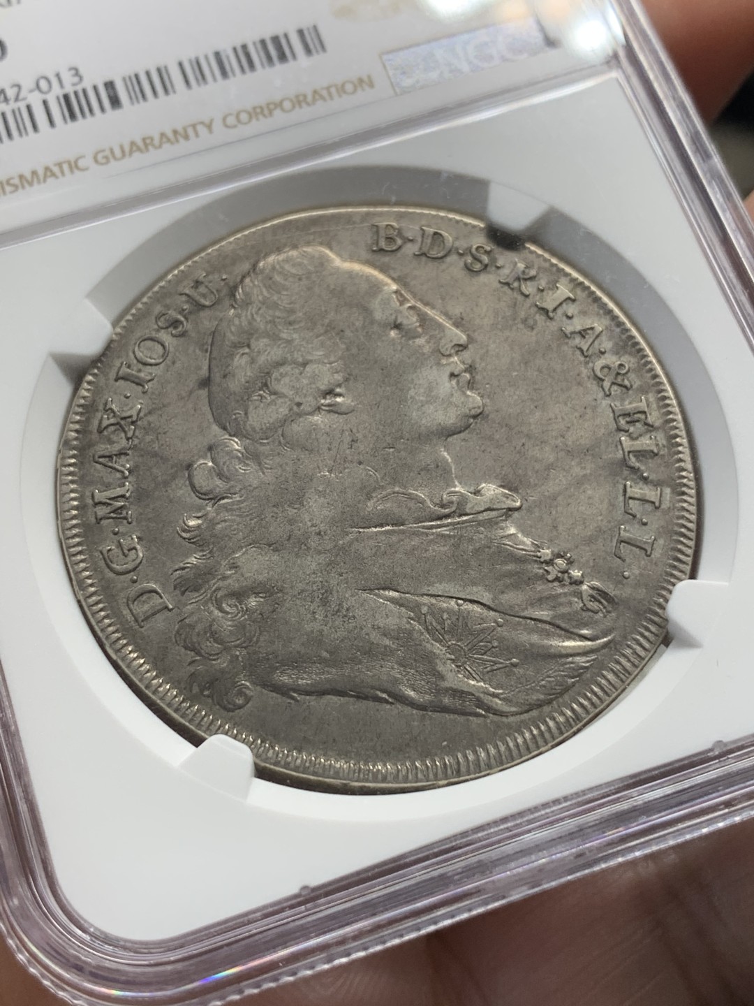 《竞宝斋》第96场-本周日，周一，周四，3场连拍（全场不限金额包邮） NGC AU50德国巴伐利亚1775年马克西米利安抱婴泰勒银币