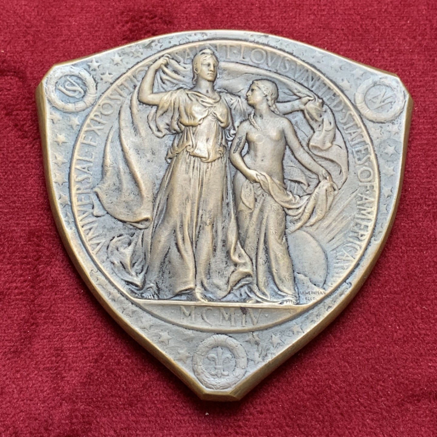 《竞宝斋》第96场-本周日，周一，周四，3场连拍（全场不限金额包邮） 1904年圣路易斯世博会纪念奖章 百年浓郁包浆，带原盒 发行量6000枚