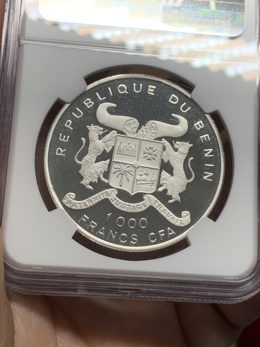 《竞宝斋》第96场-本周日，周一，周四，3场连拍（全场不限金额包邮） NGC PF69 UC 贝宁1992年1000FR 纪念银币 冠军分数 发行量1000枚