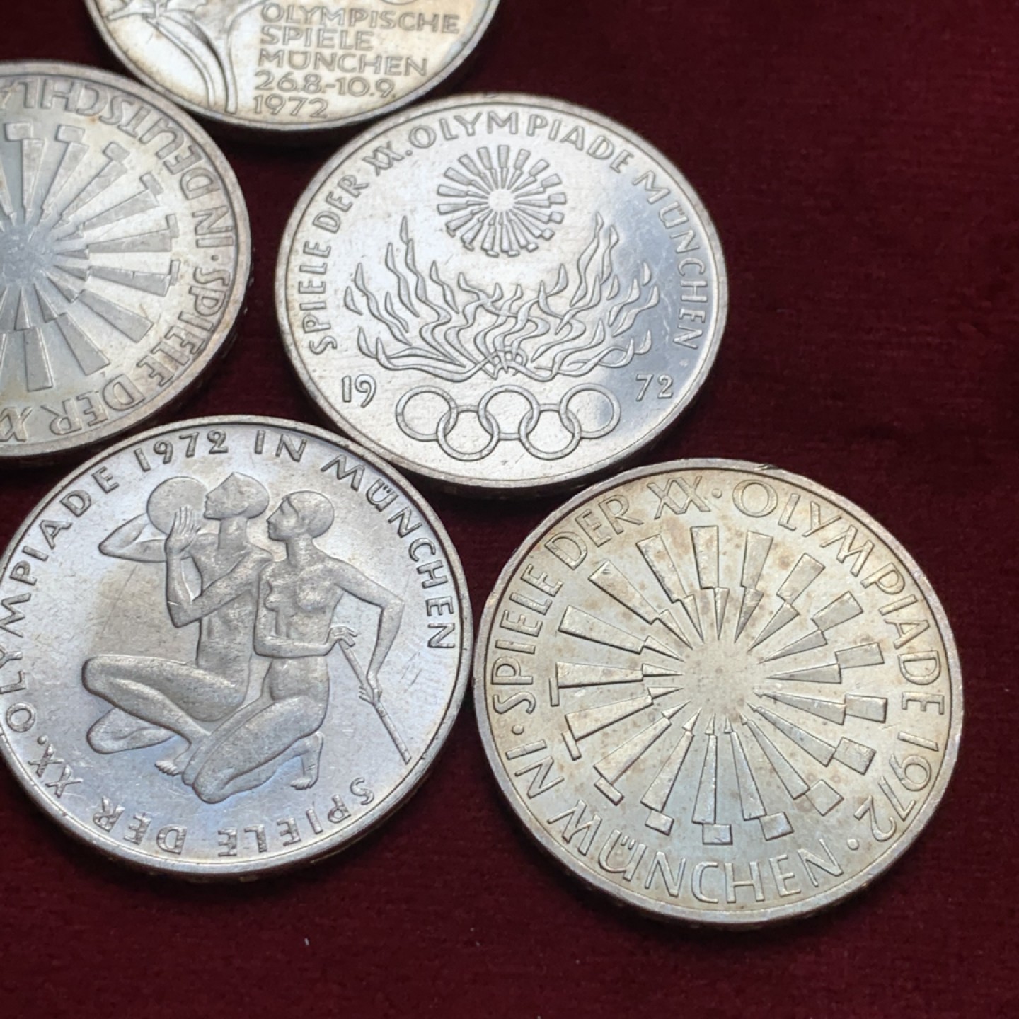 《竞宝斋》第96场-本周日，周一，周四，3场连拍（全场不限金额包邮） 银币6枚一组  德国1972年慕尼黑奥运会纪念10马克银币 单枚重量15.5克