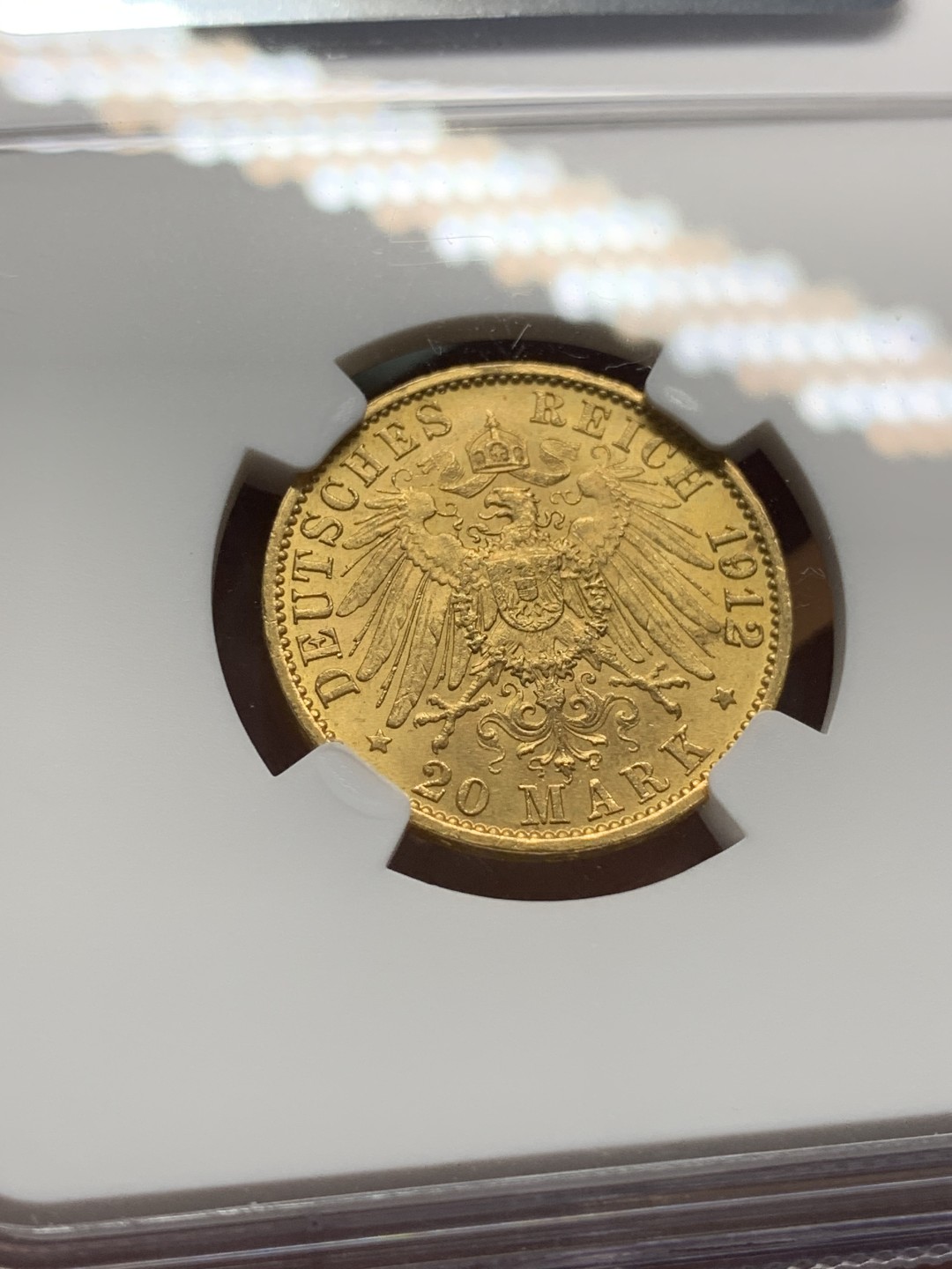 《竞宝斋》第96场-本周日，周一，周四，3场连拍（全场不限金额包邮） NGC-MS62 德国1912年 普鲁士威廉二世 20马克 原光金币 非常漂亮