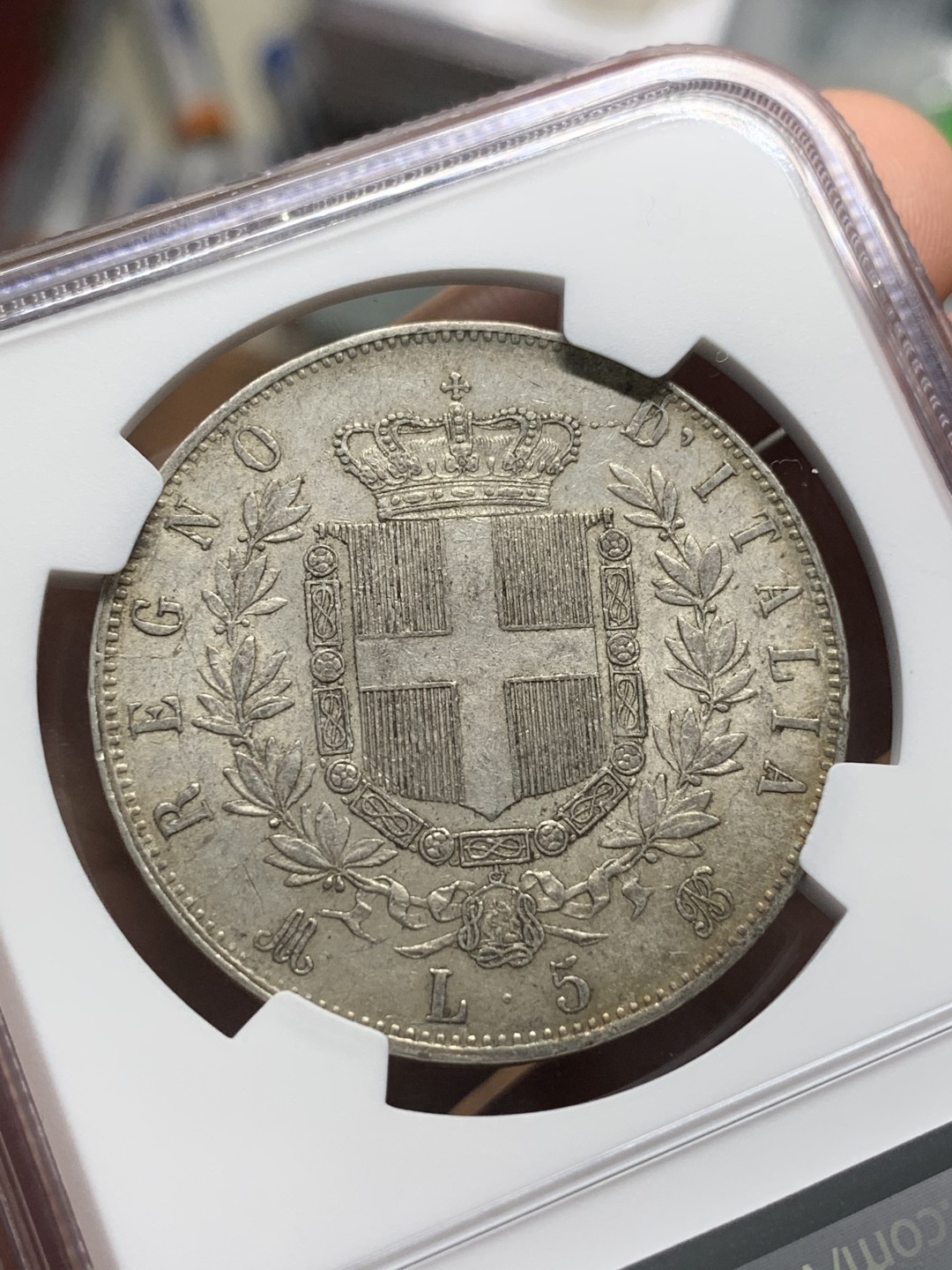 《竞宝斋》第96场-本周日，周一，周四，3场连拍（全场不限金额包邮） NGC-AU53 意大利1872年 埃曼纽尔二世 米兰造 5里拉大银币 好品原味带光