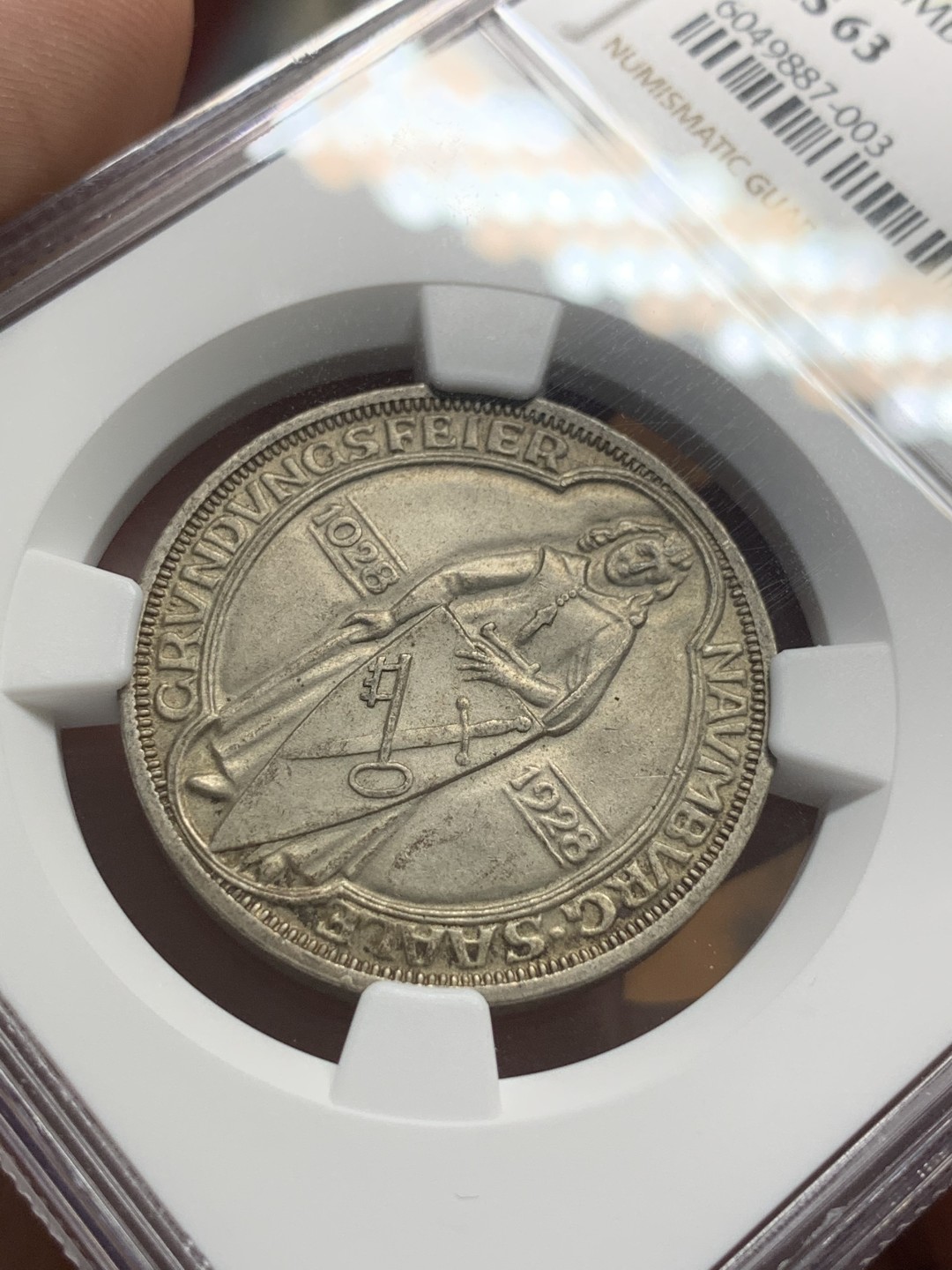 《竞宝斋》第96场-本周日，周一，周四，3场连拍（全场不限金额包邮） NGC MS63，德国魏玛，1928年玛瑙堡3马克 非常少见的品种