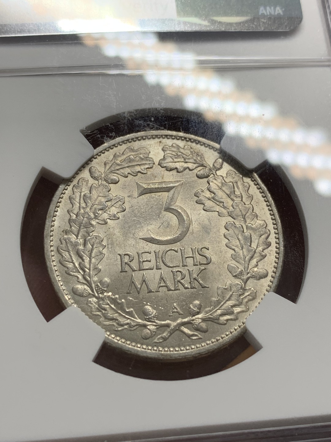 《竞宝斋》第96场-本周日，周一，周四，3场连拍（全场不限金额包邮） NGC-MS63 德国   1925年 3马克 魏玛共和国莱茵千年