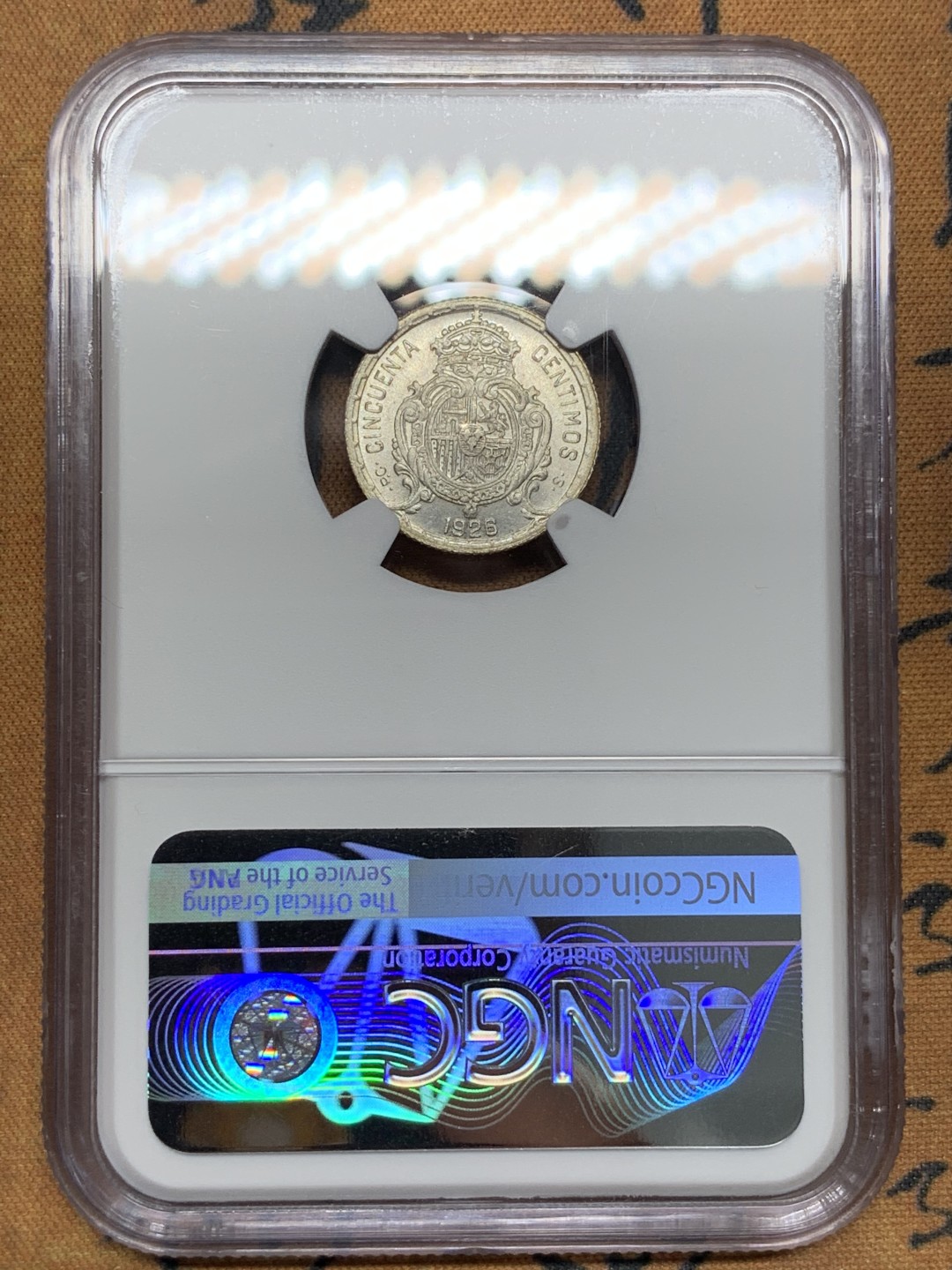 《竞宝斋》第96场-本周日，周一，周四，3场连拍（全场不限金额包邮） NGC-MS64 西班牙1926年 阿方索十三世 50分银币 也是高分币 外拍价格也涨的很多