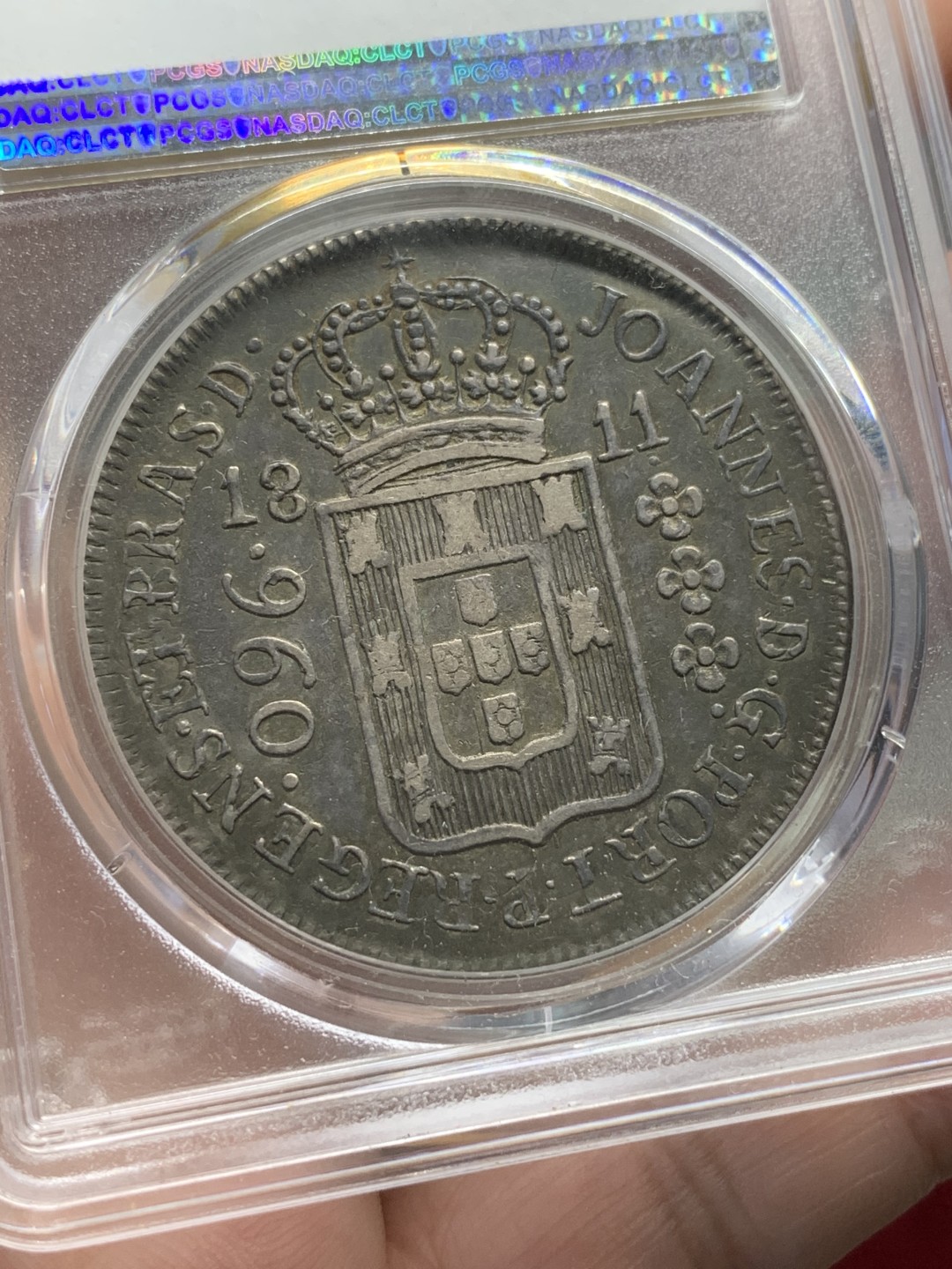 《竞宝斋》第96场-本周日，周一，周四，3场连拍（全场不限金额包邮） PCGS-XF40  葡属巴西 1811年R 960R地球银币 深彩老包浆，非常漂亮