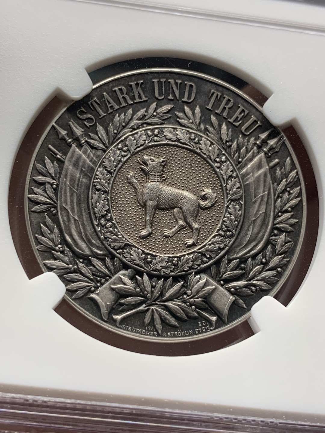 《竞宝斋》第96场-本周日，周一，周四，3场连拍（全场不限金额包邮） NGC-MS64 1897 瑞士圣加仑射击银章存量低于200，十分稀少