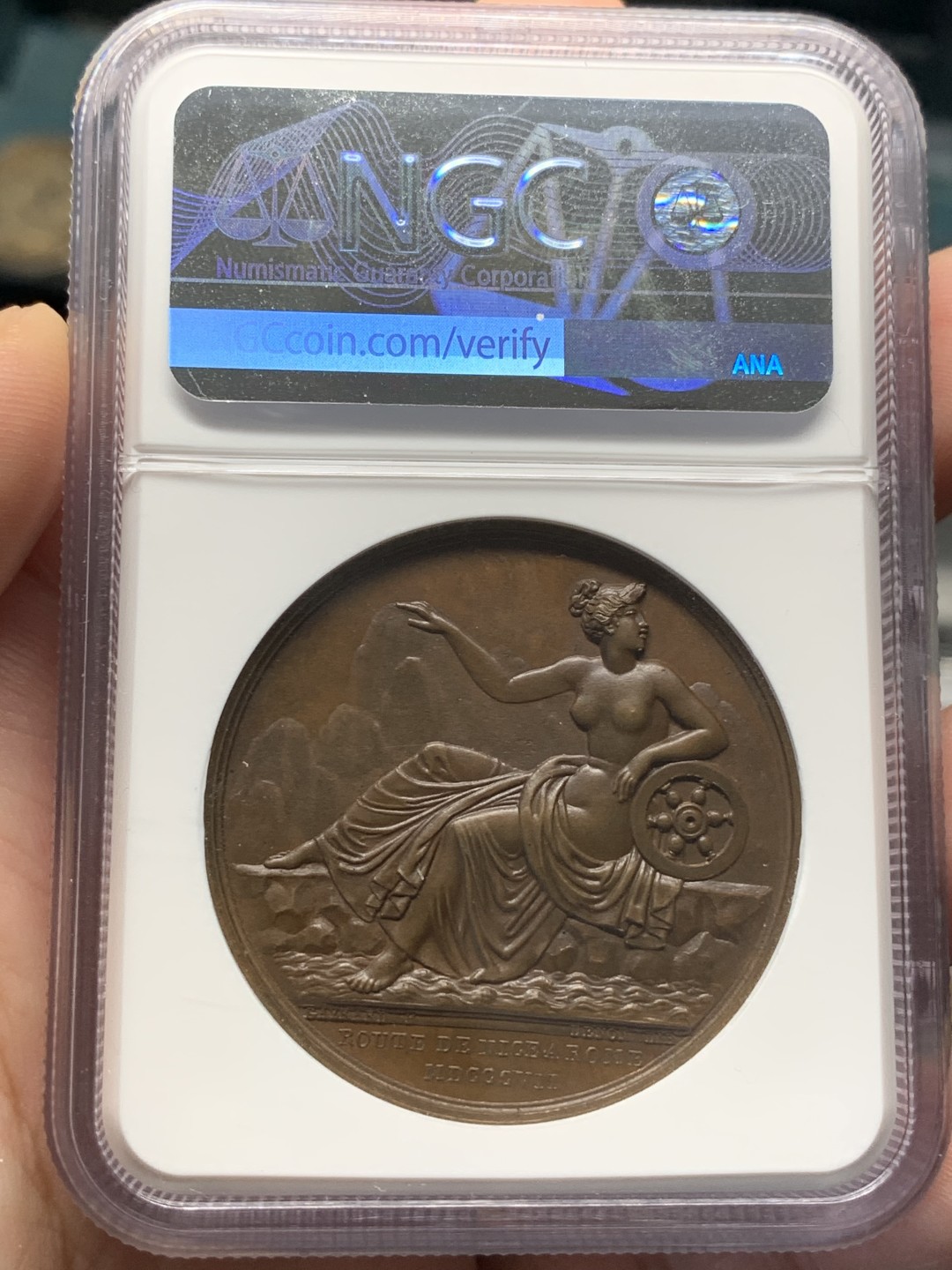 《竞宝斋》第96场-本周日，周一，周四，3场连拍（全场不限金额包邮） NGC-MS64 1807 法国拿破仑一世原铸铜章之尼斯-罗马大道的开通