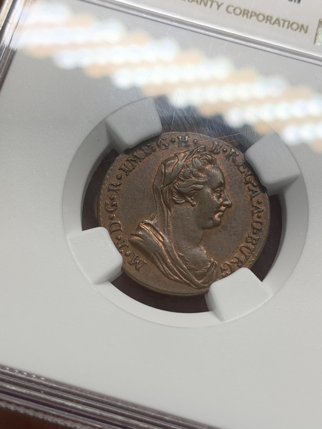 《竞宝斋》第96场-本周日，周一，周四，3场连拍（全场不限金额包邮） NGC AU55，奥属尼德兰，1778年，特蕾莎大奶妈1L铜币，原光好品，非常少见。